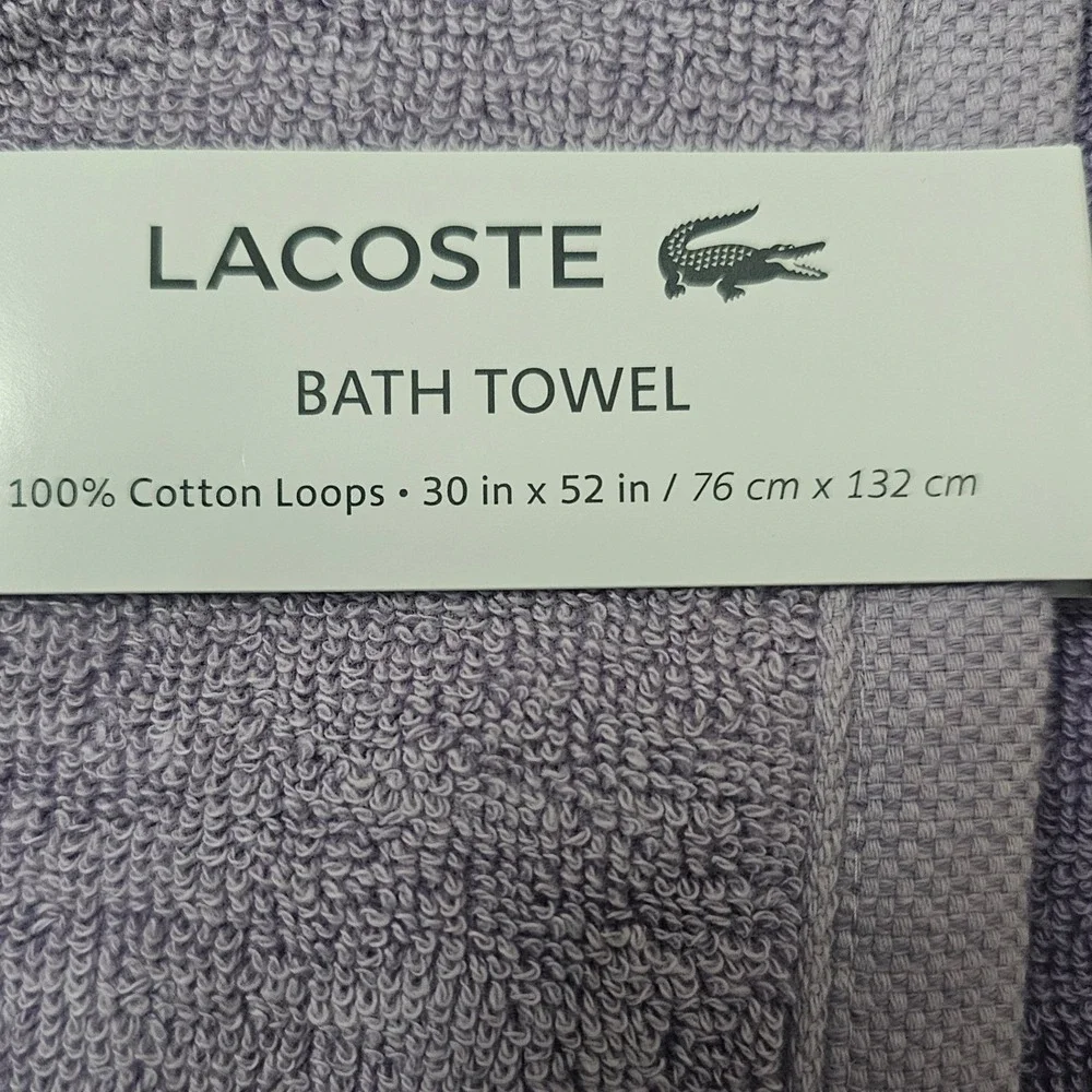 Lacoste Bath Towels Luxury Light Purple Cotton with Crocodile Logo 30 x 52 NWT
